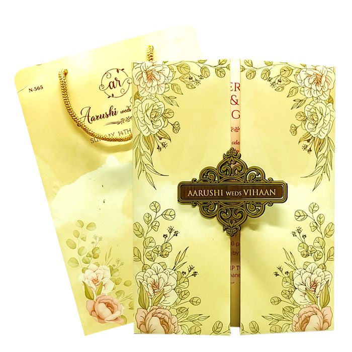 Cream Beige Floral Wedding Card