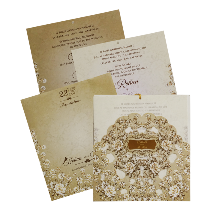 Mustard Floral Laser Cut Wedding Invitation