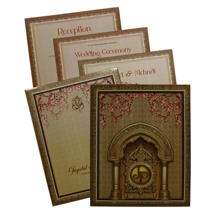 Cream Premium MDF Pop up Wedding Invitation