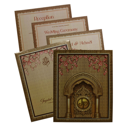 Cream Premium MDF Pop up Wedding Invitation
