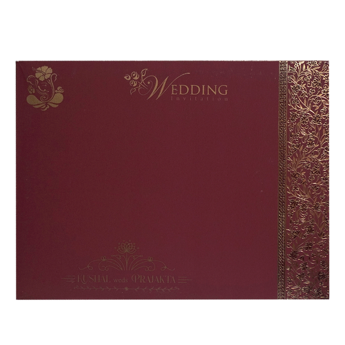 Maroon Embossed Padded Wedding Card