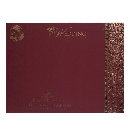 Maroon Embossed Padded Wedding Card