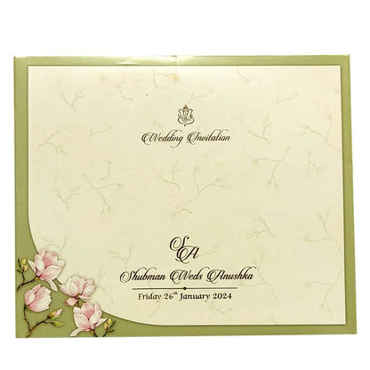 Green Floral MDF Wedding Invitation Card