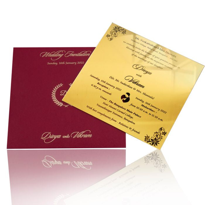 Gold Acrylic Floral Wedding Invitation Card