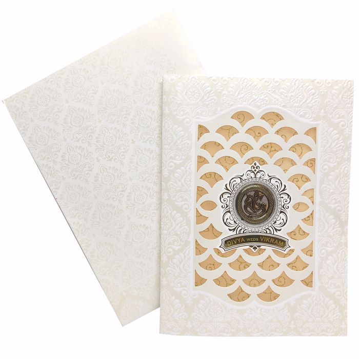 White Laser Cut Premium Design In Gold Wolly-KNK1004G