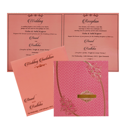 Pink Floral Nameplate Wedding Card Design