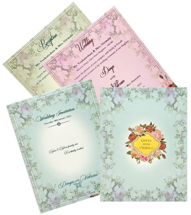 Light blue padded floral design invitation card