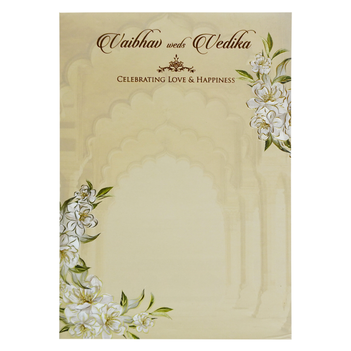 Vanilla Beige Floral Door Nameplate Padded Invitation Card