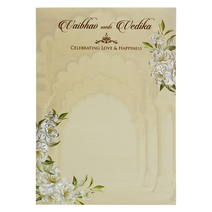 Vanilla Beige Floral Door Nameplate Padded Invitation Card