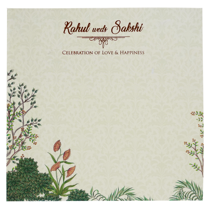 Cream Peacock Elephant MDF Invitation Card