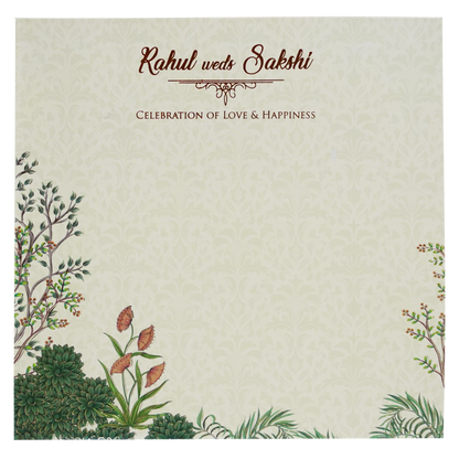 Cream Peacock Elephant MDF Invitation Card