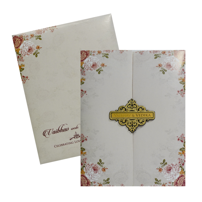 Grey Beige Floral Nameplate Door Invitation Card