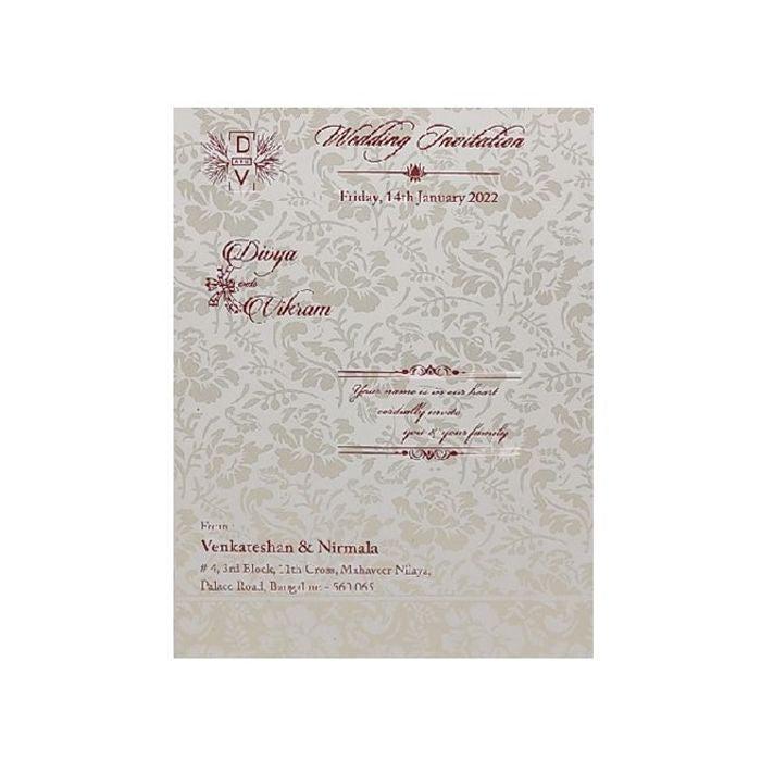 Grey Screen Embossed Floral Invitation Card-KNCBN138
