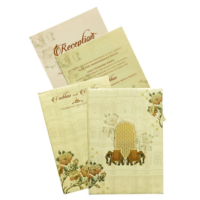 Cream Padded Lily Floral Invitation Card