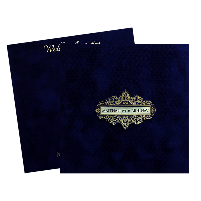 Dark Blue Velvet Padded Wedding Card