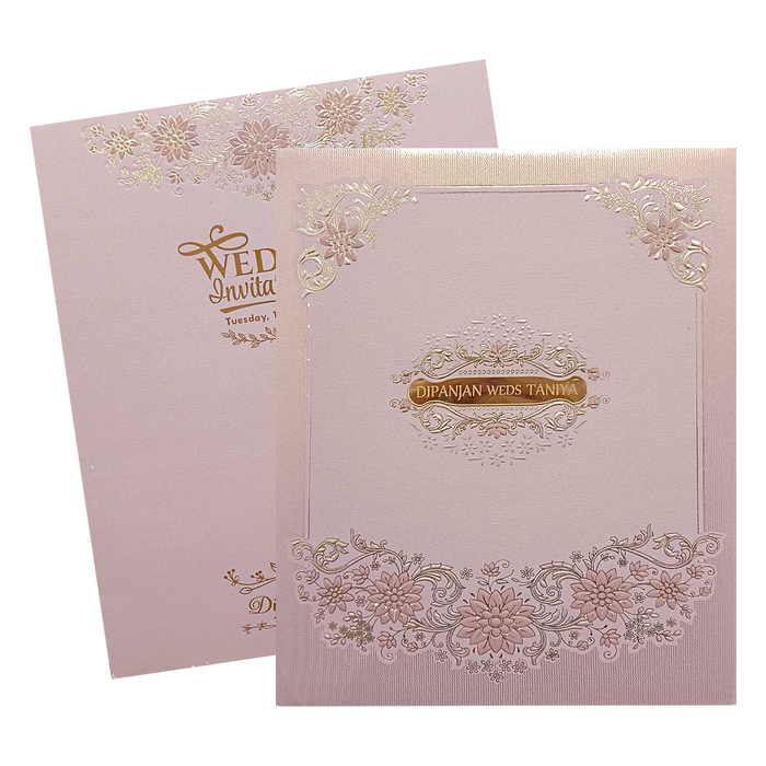 Dusty Pink Embossed Padded Wedding Card