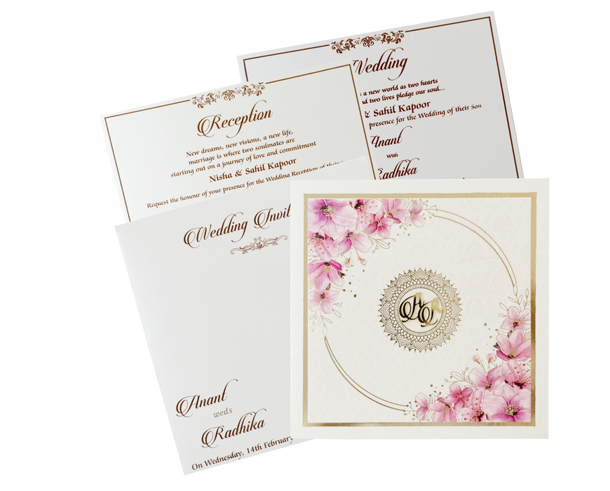 White Bordered Floral Acrylic Initial Wedding Card