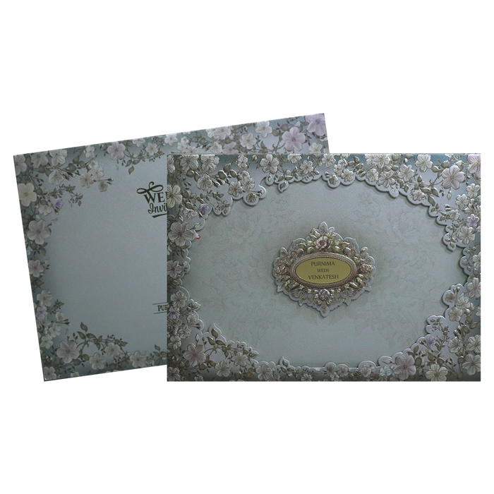 Ivory Floral Frame Padded Wedding Card