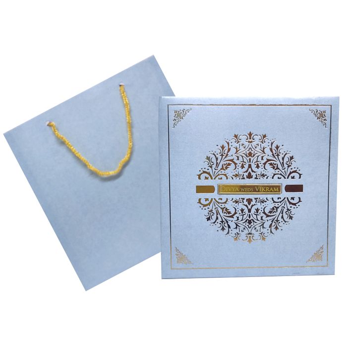 Blue Gold Foiling Design Box Invitation Card-KNK8902B