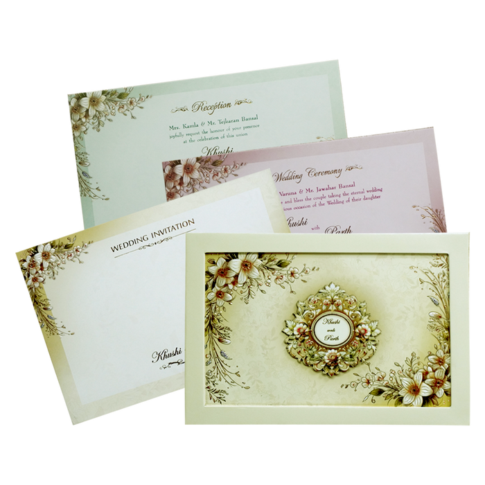 Cream MDF Padded Floral Invitation Card
