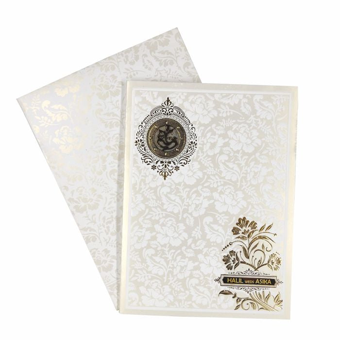 White Jumbo Screen Embossed Floral With Gold Foiling-KNK40500