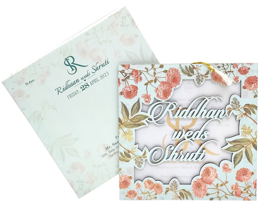 Light Coral Green MDF Invitation