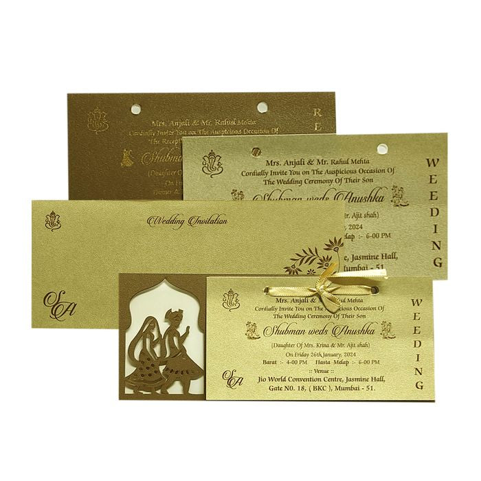 Gold Brown MDF Wedding Invitation Card