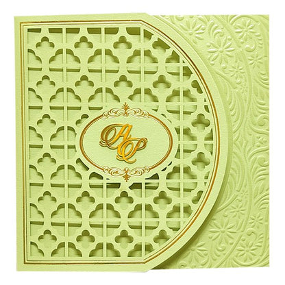 Pista Green Laser Cut Box Wedding Card