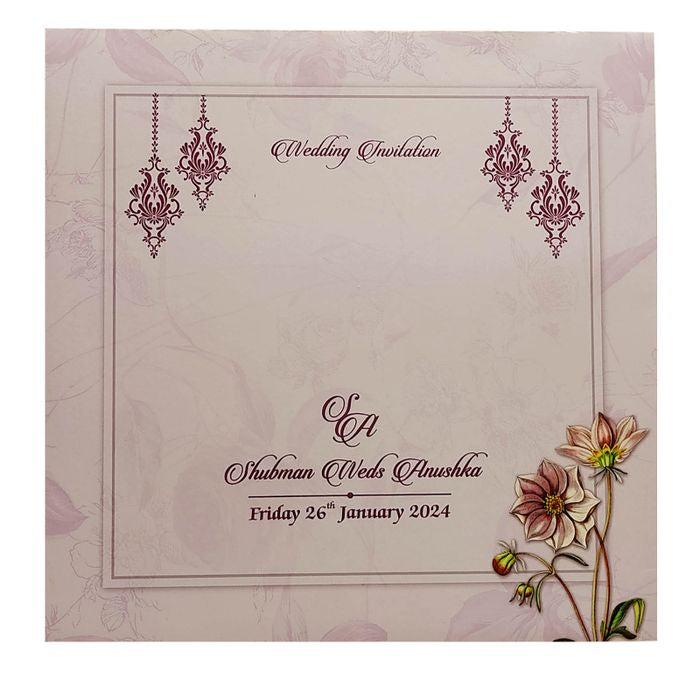 Pink Floral MDF Wedding Invitation Card