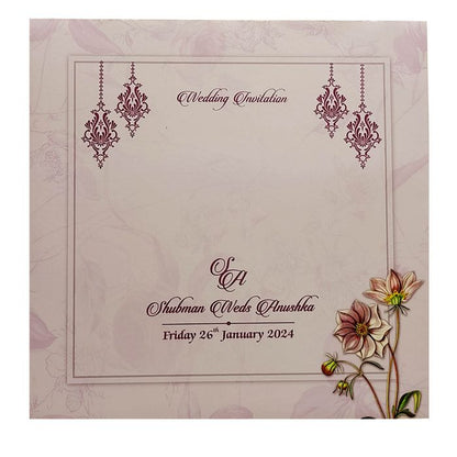 Pink Floral MDF Wedding Invitation Card