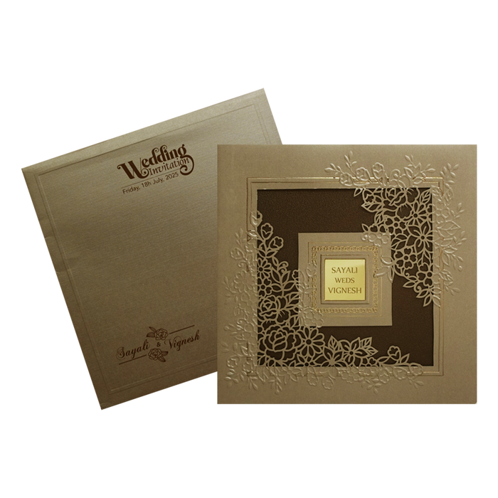 Golden Lazer Cut Padded Wedding Card