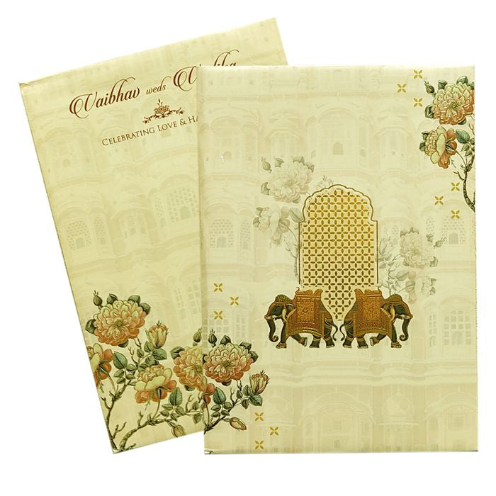 Cream Padded Lily Floral Invitation Card
