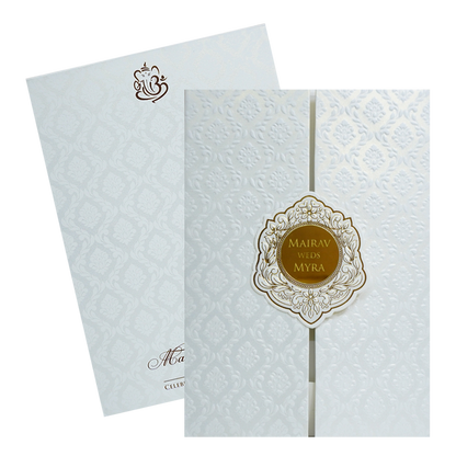 White Embossed Wedding Card Design