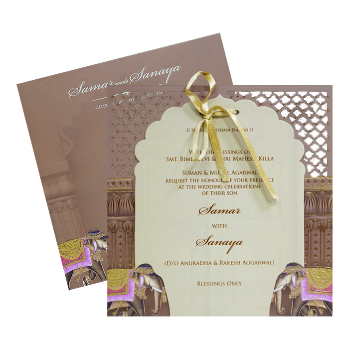 Brown MDF Wedding Invitation Card