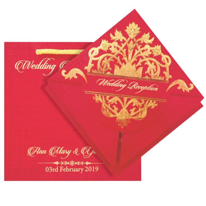Red Designer Personal Invitation Card In Gold Foiling Print With Bag-KNF9101R