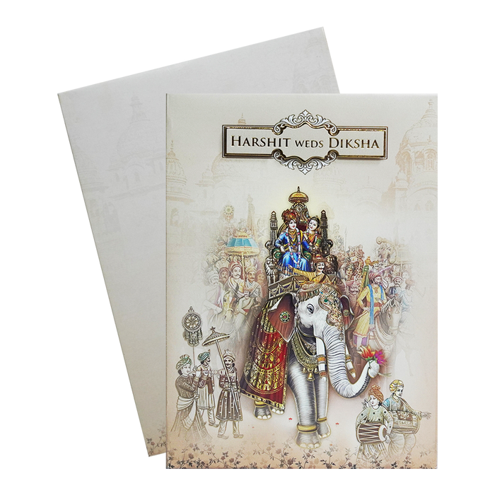 Beige Elephant Padded Marriage Card