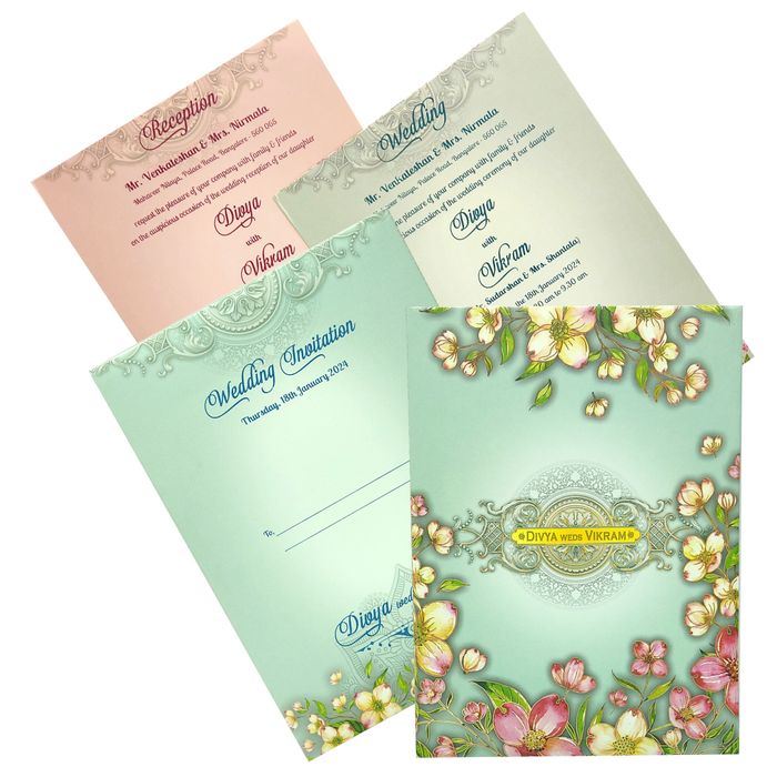 Blue Padded Floral Wedding Card In Offset-KNPO9530B