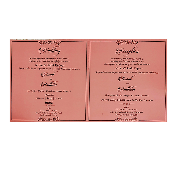 Pink Floral Nameplate Wedding Card Design