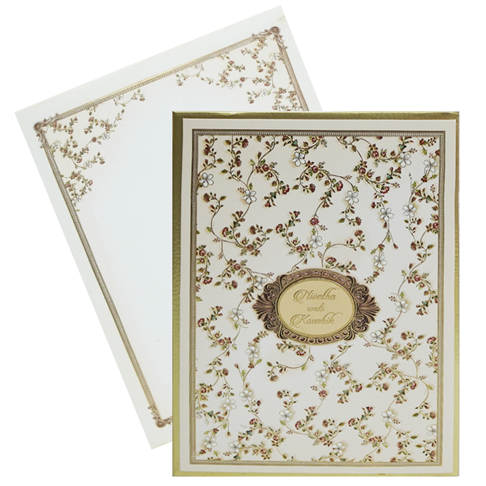 Cream Gold Floral Padded Wedding Card