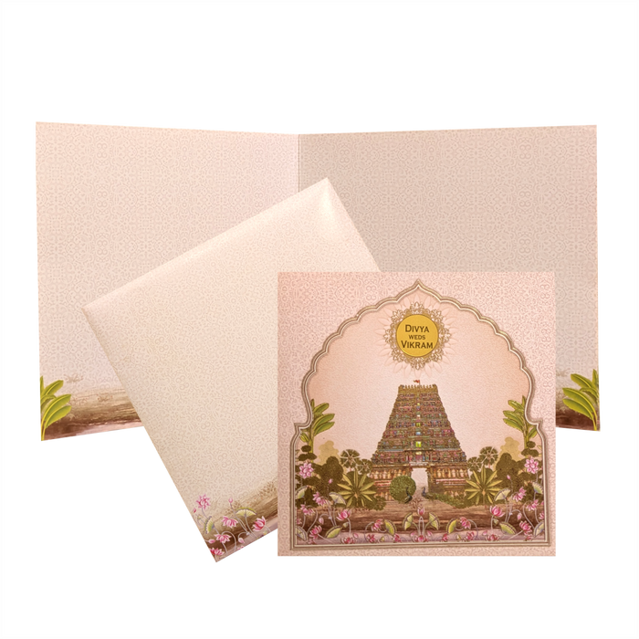 Pink Temple Theme Wedding Card