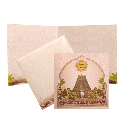 Pink Temple Theme Wedding Card