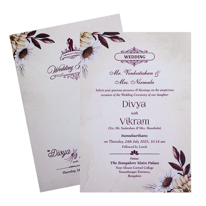 Cream Floral Wedding Card
