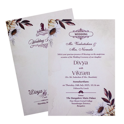 Cream Floral Wedding Card