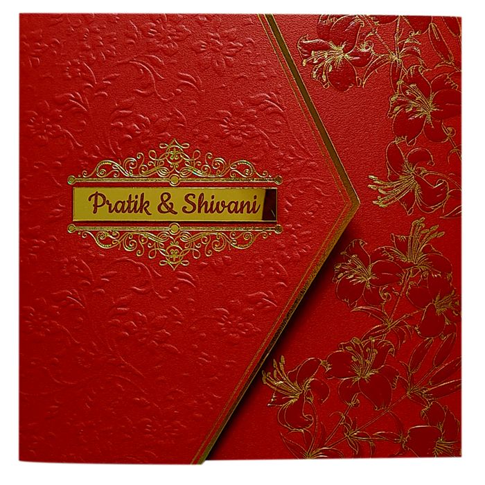 Red Floral Nameplate Door Wedding Card