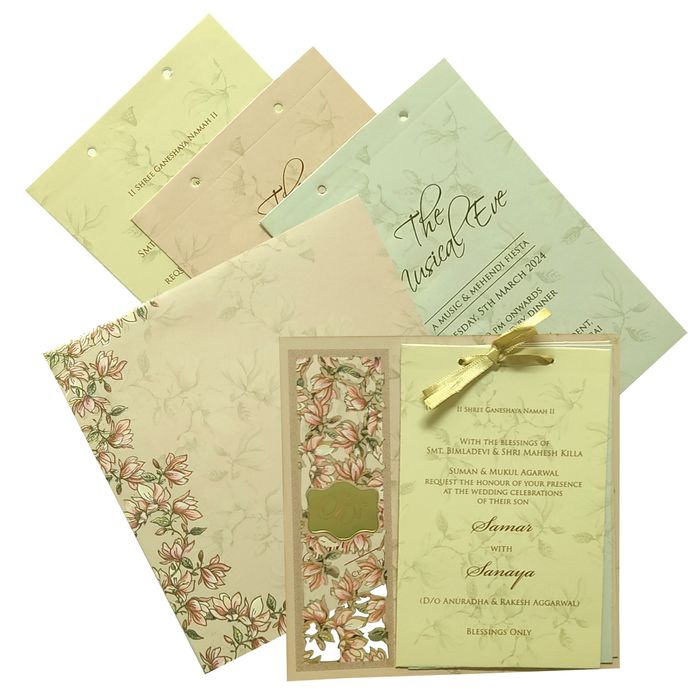 Pink floral board cut invitation card