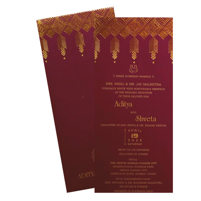 Dark Raspberry Gold Foiled Invitation