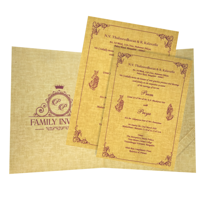Brown Gold Premium Padded Stiff Board Invitation Card-KNPS9501N