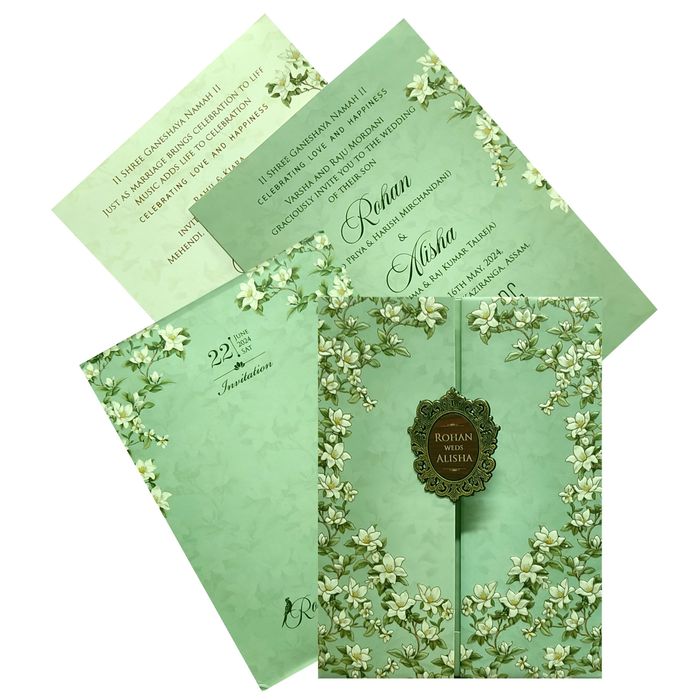 Green Floral Door Padded Invitation Card