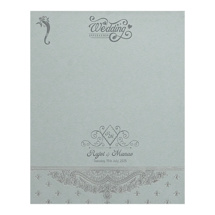 Grey Floral Nameplate Padded Wedding Card