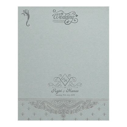 Grey Floral Nameplate Padded Wedding Card